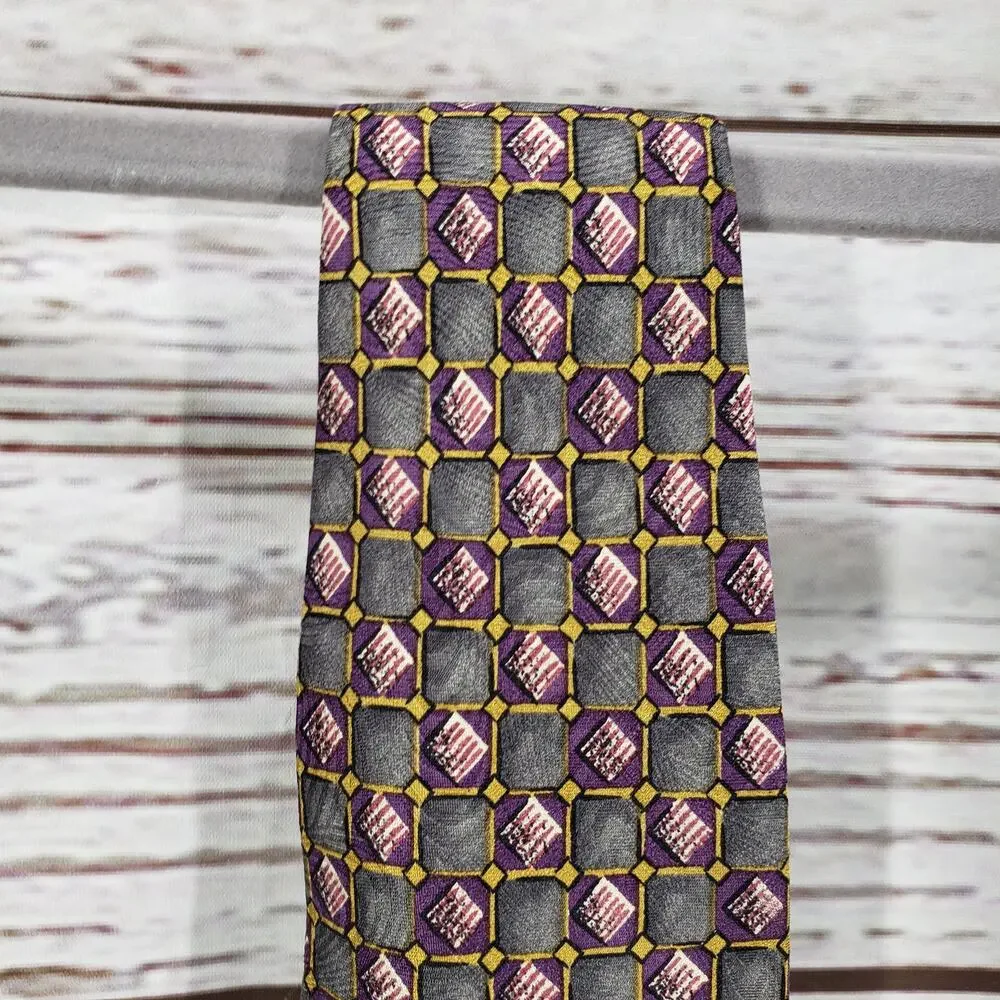 Villa Bugatti Men's Multicolor Geometric 100%Italian Silk Tie